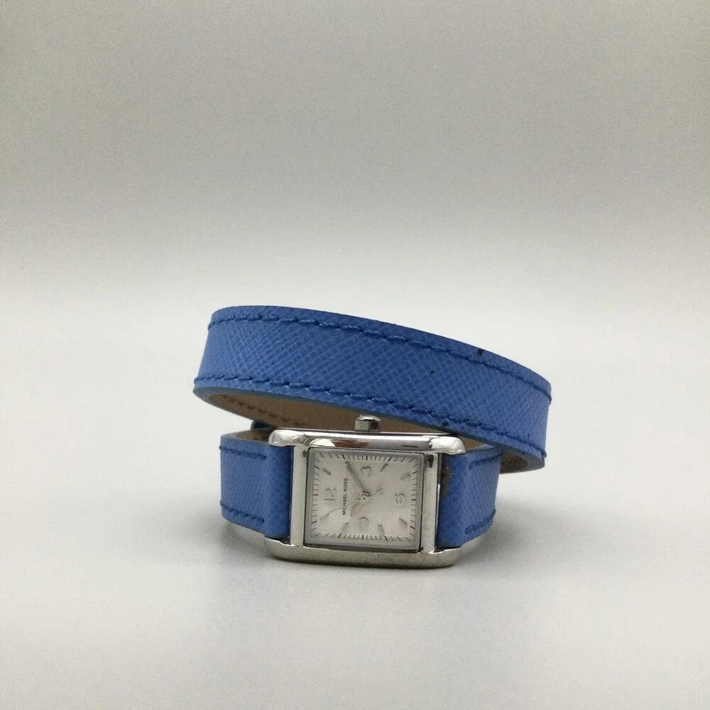 Michael Kors MK-2339 Womens Watch 20mm Silver Dial Blue Wrap Band New Battery